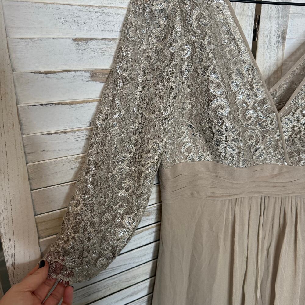 RICKIE FREEMAN TERI JON Women's 10 Lace Bodice Silk Gown Dress Champaign Sparkly - Picture 8 of 16